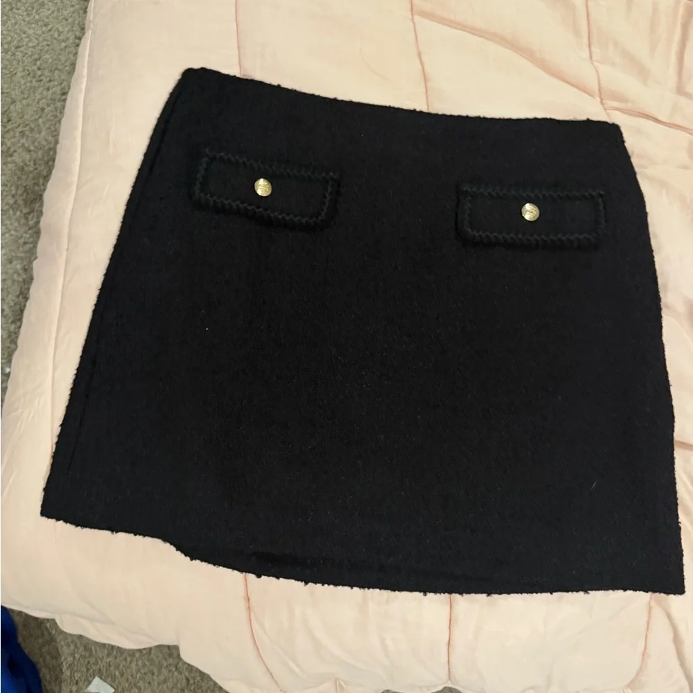 LOFT Black Tweed Blazer with Gold Buttons and matching skirt - Picture 2 of 4